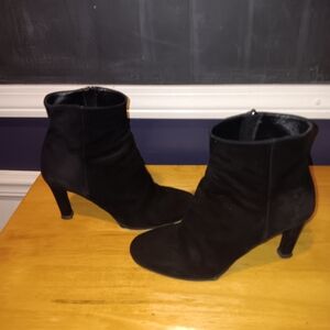 Prada Black Suede Zip Heeled Ankle Boots Size 36 1/2